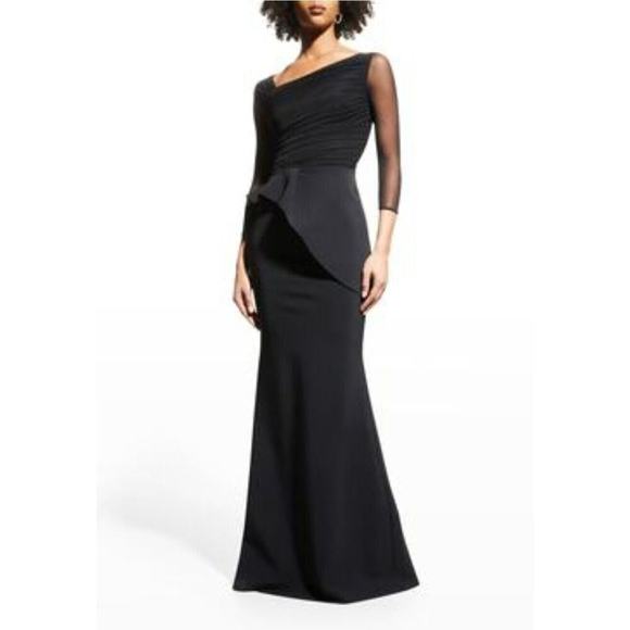 NEW $1090 Chiara Boni La Petite Robe Rippy Illusion Black Gown Sz Small … - Picture 1 of 16